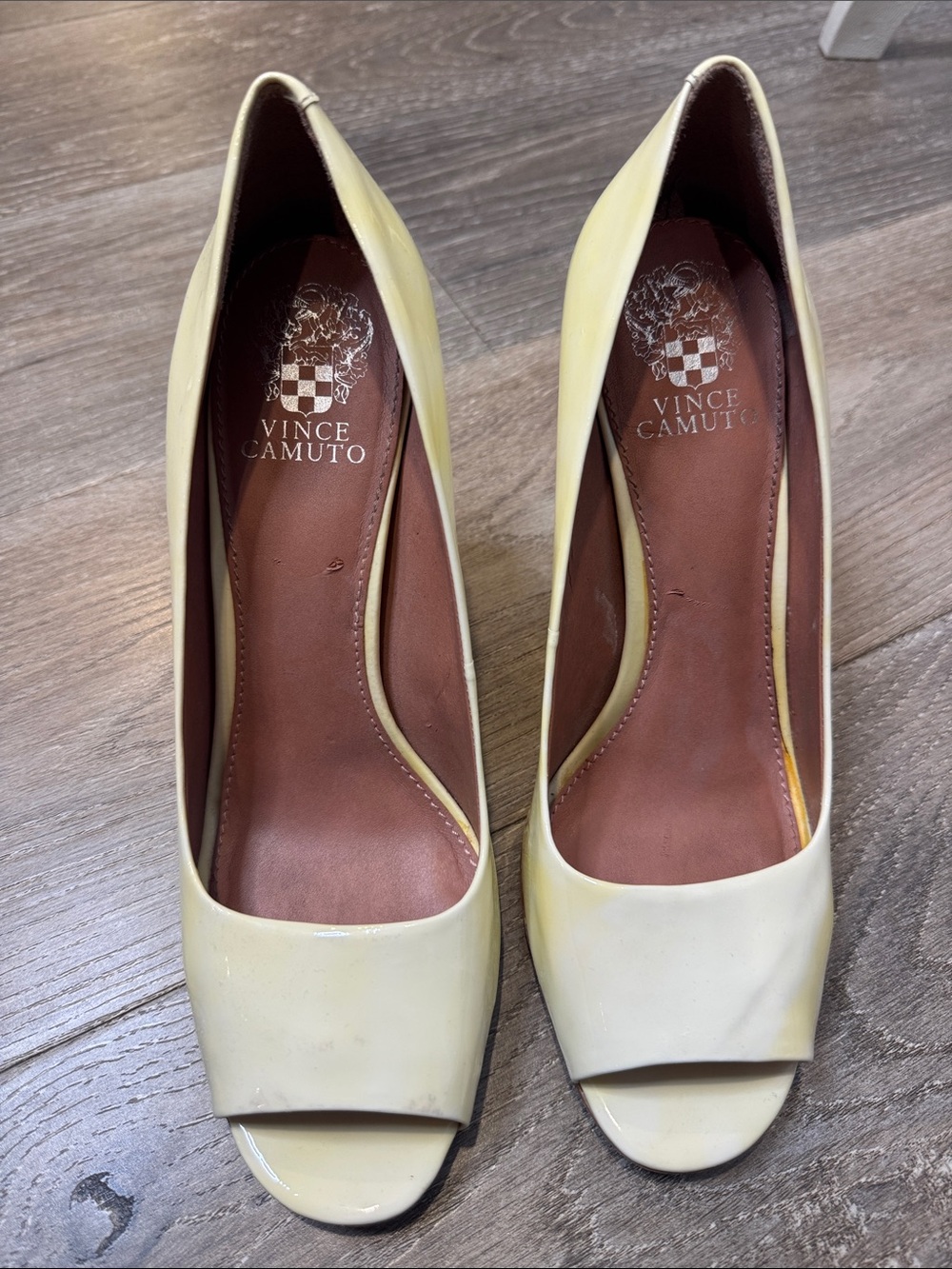 Vince Camuto Cream Patent Leather Peep-Toe Pumps RG